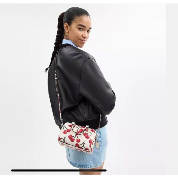 Coach Mini Rowan Crossbody Bag Cherry Print Leather Silver/Chalk Multi CY745 NWT - Picture 10 of 13